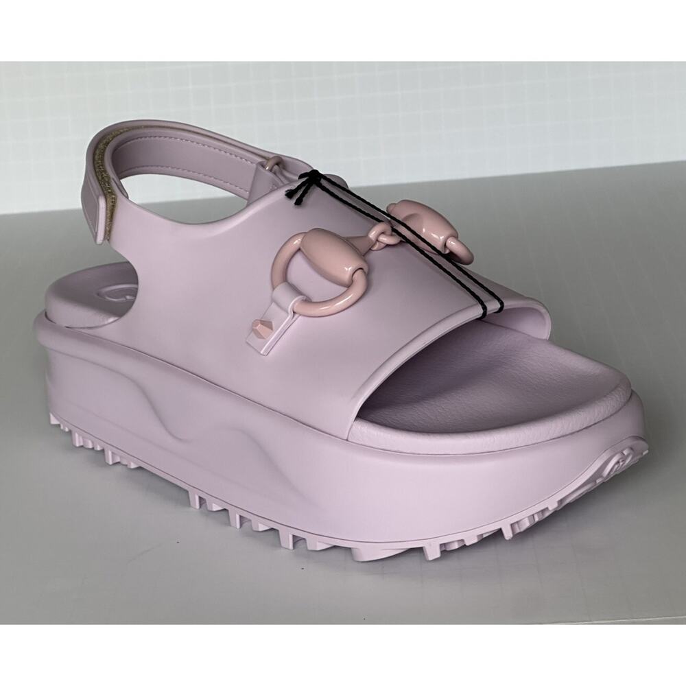 Gucci Women's Horsebit Rubber Pink Slingback Sandals 9 US (39 Eu) IT 742435 NIB